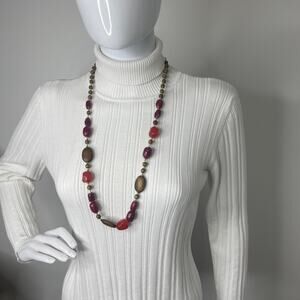Sonoma beaded necklace signed costume jewelry chunky red brown resin wooden beea